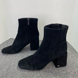 Sam Edelman Daruby Black Suede Ankle Booties Block-Heel Minimalist Women's 8.5